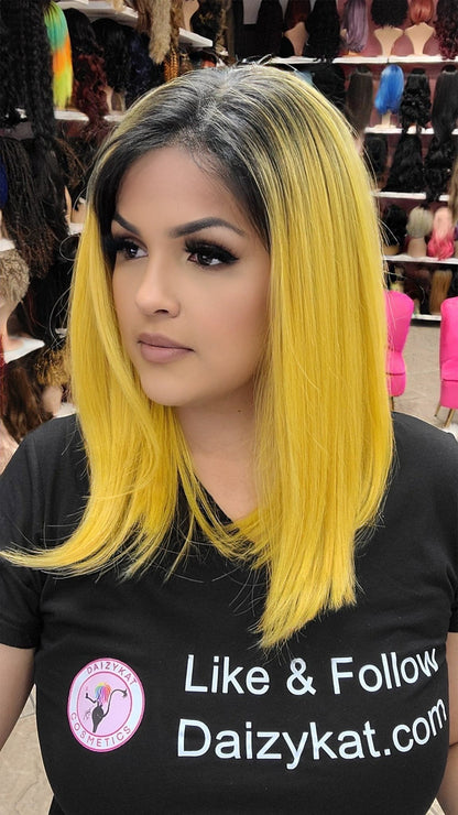 #4 Michelle - 13X7 Human Blend Lace Front Bob Wig - Color 4/Yellow - The Pink Makeup Box