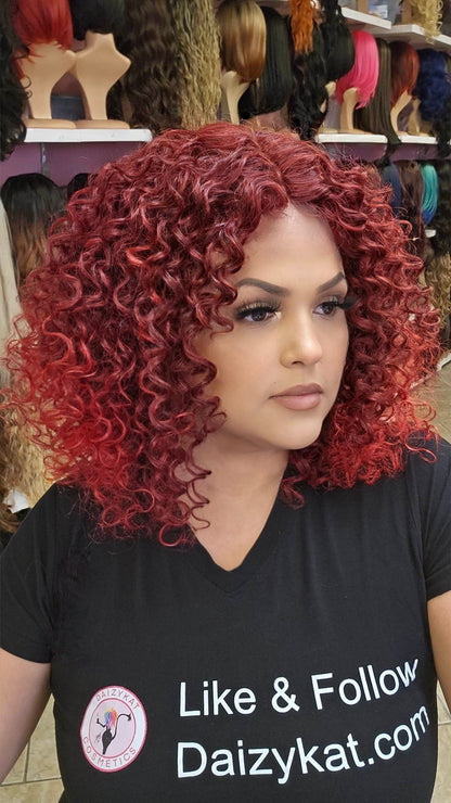 #121 LUPE - Middle Part Lace Front Wig - 1B/RED