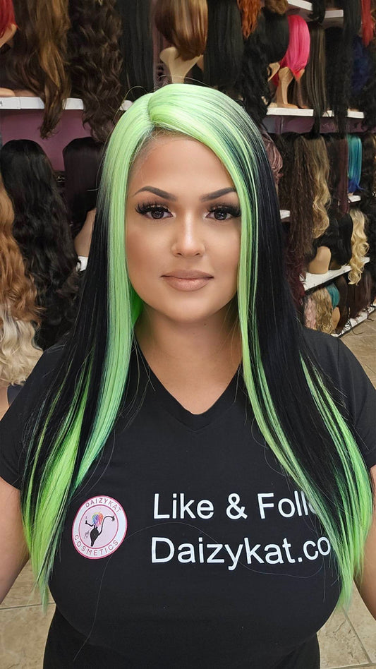 #196 CASSIE - Left Part Lace Front Wig - 1B/GREEN