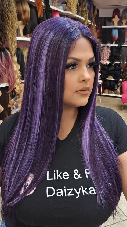 #67 Alexa- Middle Part Lace Front Wig - Color PURPLE