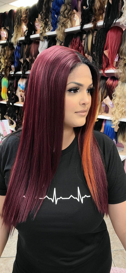 Pre-Order - Nora - Middle Part Lace Front Wig Human Hair Blend- BG/1B/ORANGE