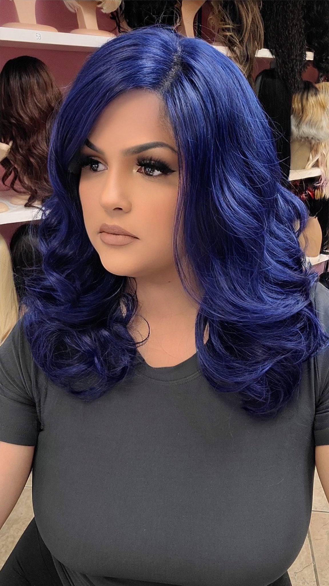 #75 Helen - 13x4 Free Part Lace Front Wig - NAVYBLUE