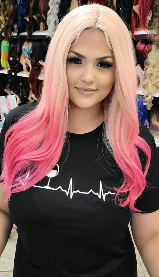 #365 Harper - Middle Part Lace Front Wig - PINK FADE