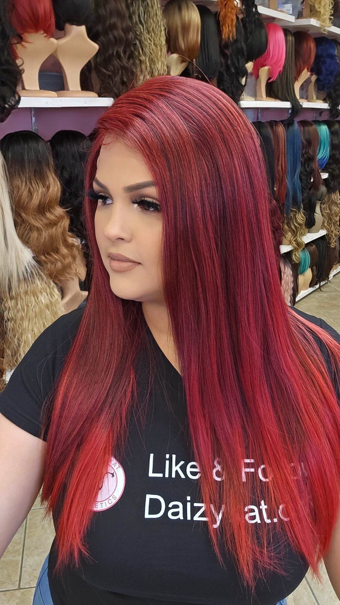#170 CASSIE - Left Part Lace Front Wig - 1B/RED
