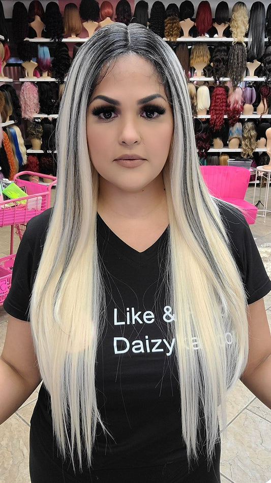 425 KELLY - Middle Part Lace Front Wig Human Hair Blend- 613/BLK - DaizyKat Cosmetics 425 KELLY - Middle Part Lace Front Wig Human Hair Blend- 613/BLK DaizyKat Cosmetics Wigs