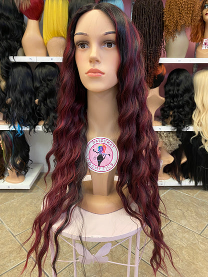 24 Brittney - Middle Part Lace Front Wig Human Hair Blend- 1B/RED - DaizyKat Cosmetics 24 Brittney - Middle Part Lace Front Wig Human Hair Blend- 1B/RED DaizyKat Cosmetics Wigs