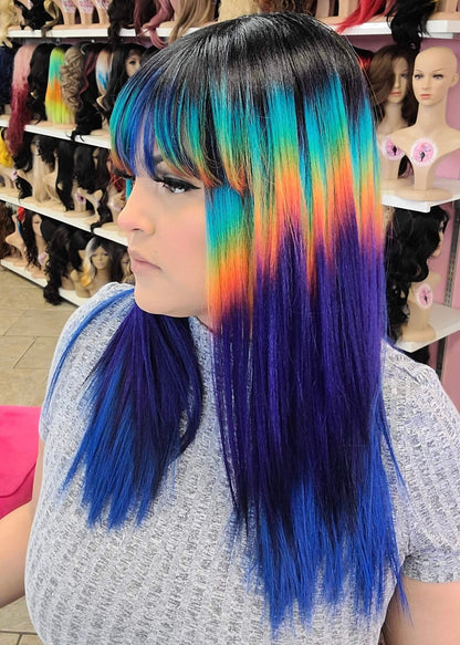Jay - Bangs Wig - BLUE RAINBOW - DaizyKat Cosmetics
